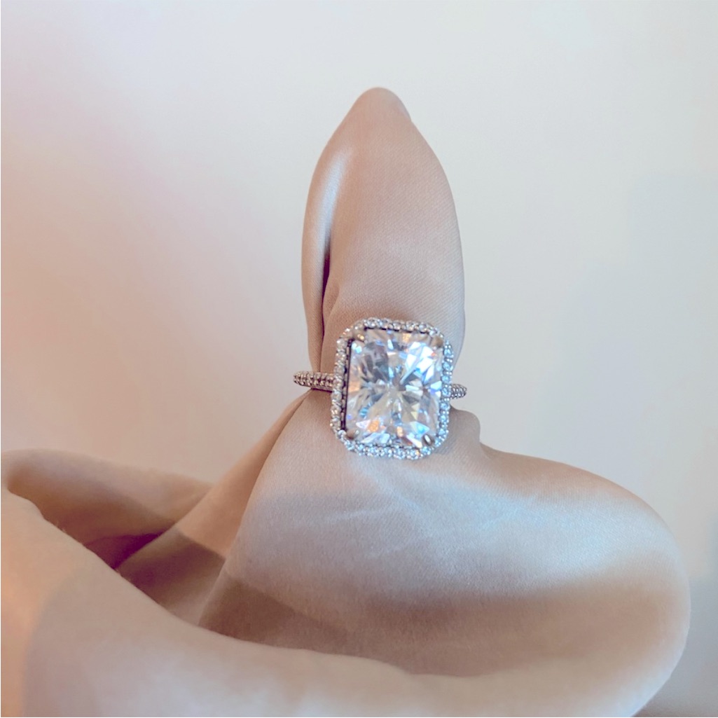 14k 5ct Radiant Cut Moissanite And Diamond Ring